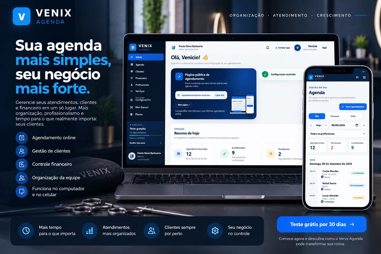 Venix Agenda — imagem real da plataforma