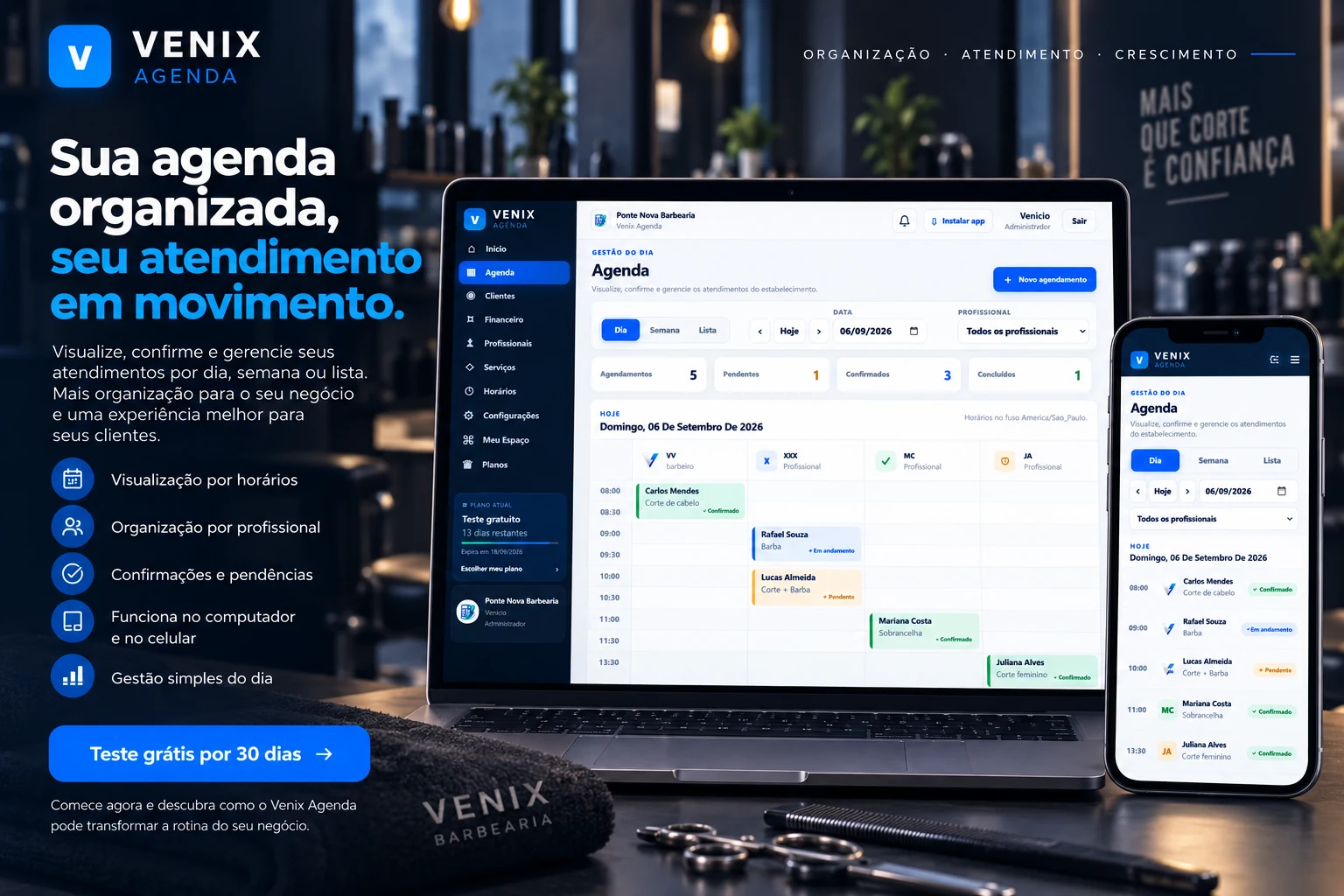 Venix Agenda — organização de agendamentos por horários e profissionais