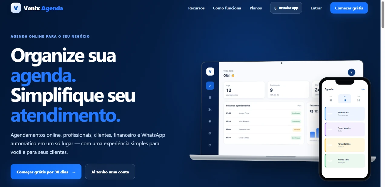 Venix Agenda — apresentação real da plataforma
